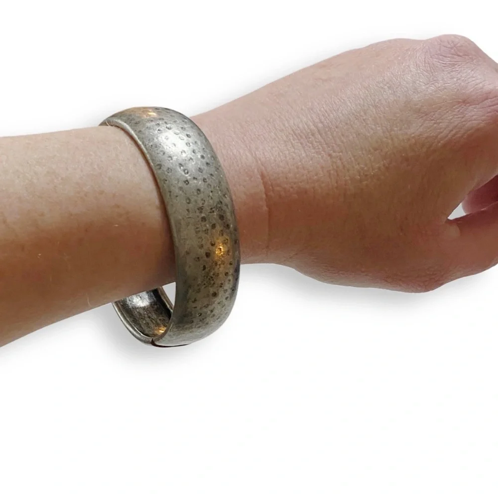 Vintage Hammered Bohemian Silver Metal Adjustable 1” Bangle Bracelet